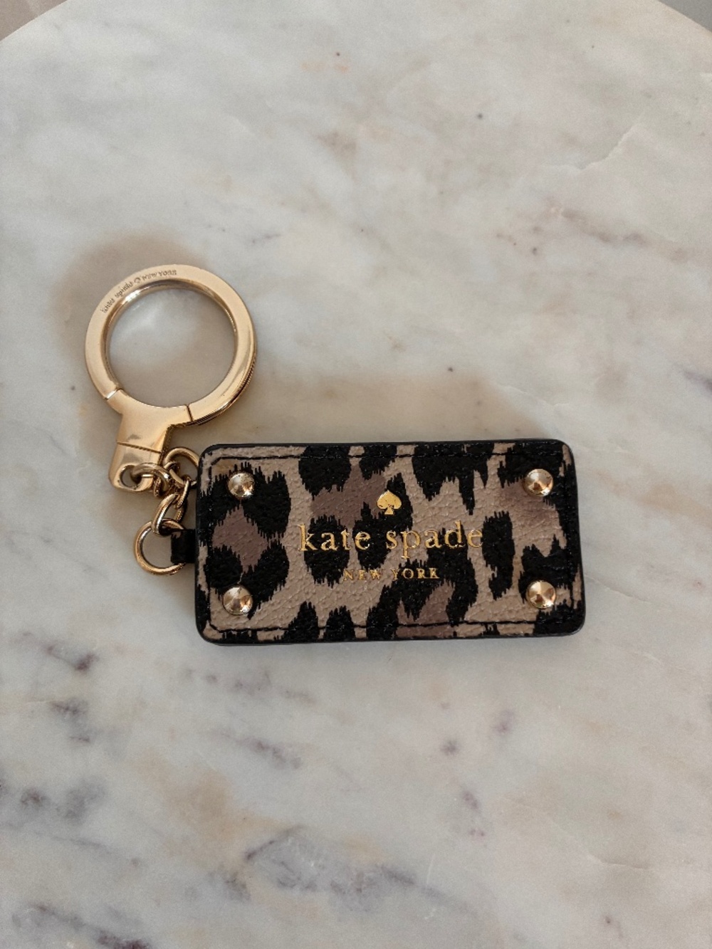 Kate Spade leopard print Grove Street mirror keychain purse fob